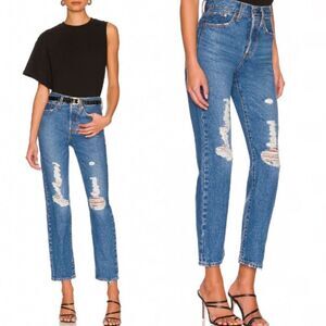 LEVIS Wedgie Straight Jean Blue Denim Size 29 x 26 Distressed Button Fly @L